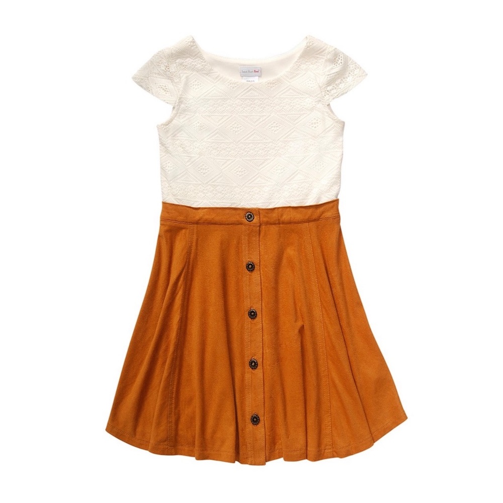 Sweet Heart Rose Cream & Tan Button Detail Faux Suede Boho Dress Size 6X